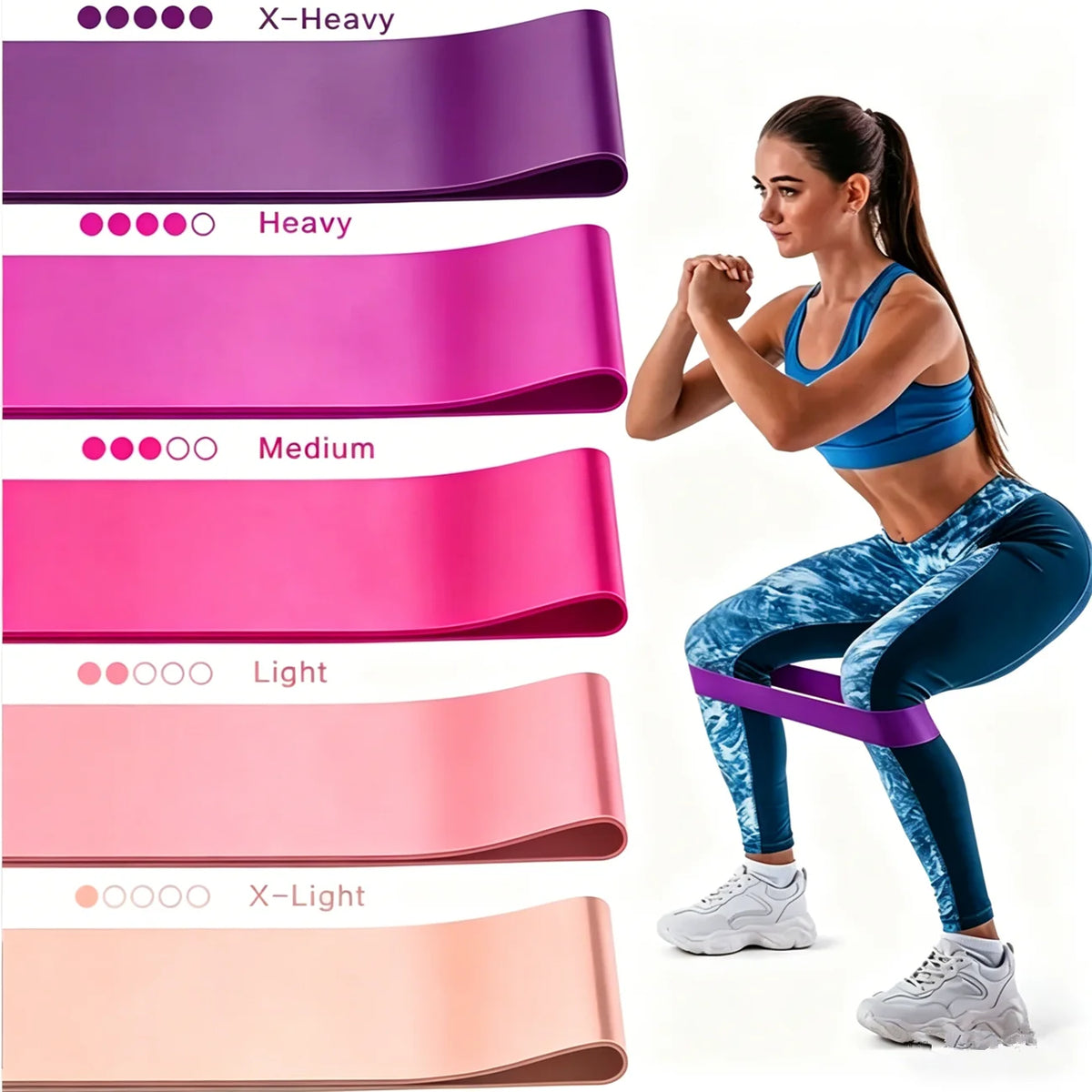 Set of 5 Resistance Exercise Loop Bands Fitness Yoga Resistance Band TPE Pink