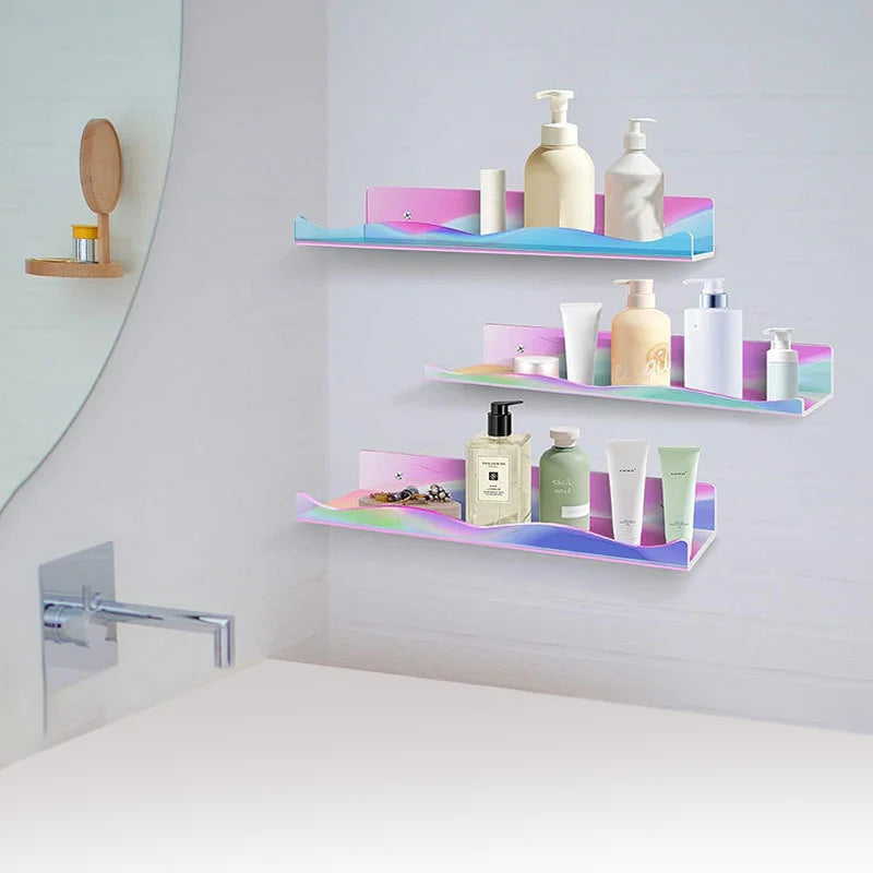 4 Colorful Acrylic Suspension Floating Shelves - Precise Card Slot - For Perfume, Cosmetics, Books, Handwork Storage