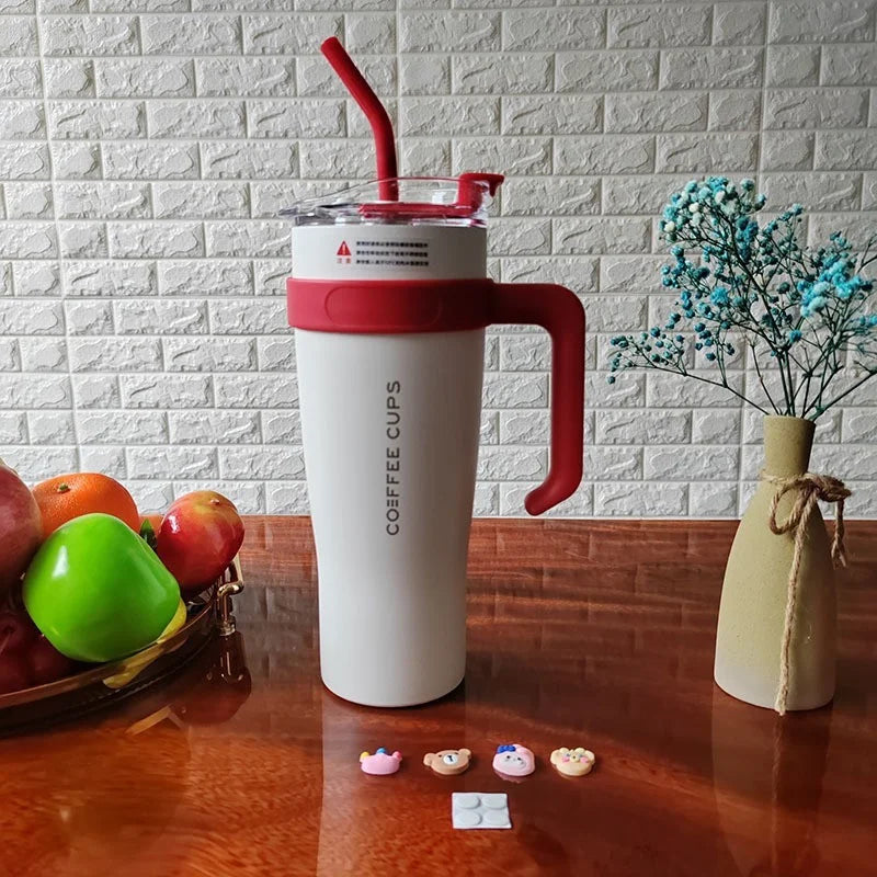 Trendy Cross-border 40oz Handle Car Cup 304 Stainless Steel Large Capacity Giant Insulated Cup High Appearance Straw