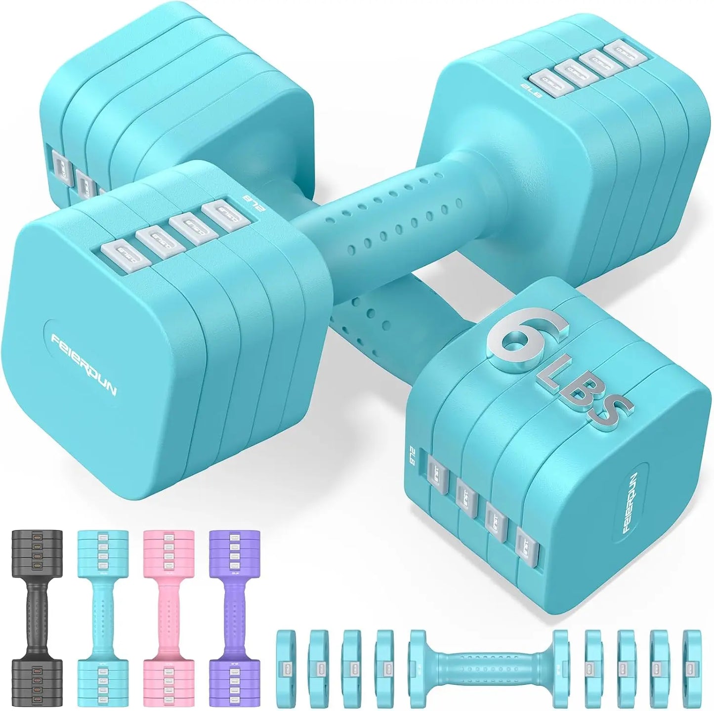 FEIERDUN DB3 5-in-1 Adjustable Dumbbell Set of 2, 12LBS/20LBS Hand Weights for Women, Men, 1s-Adjust Dual-Stable Dumbbell Set for Women Home Gym & Outdoor