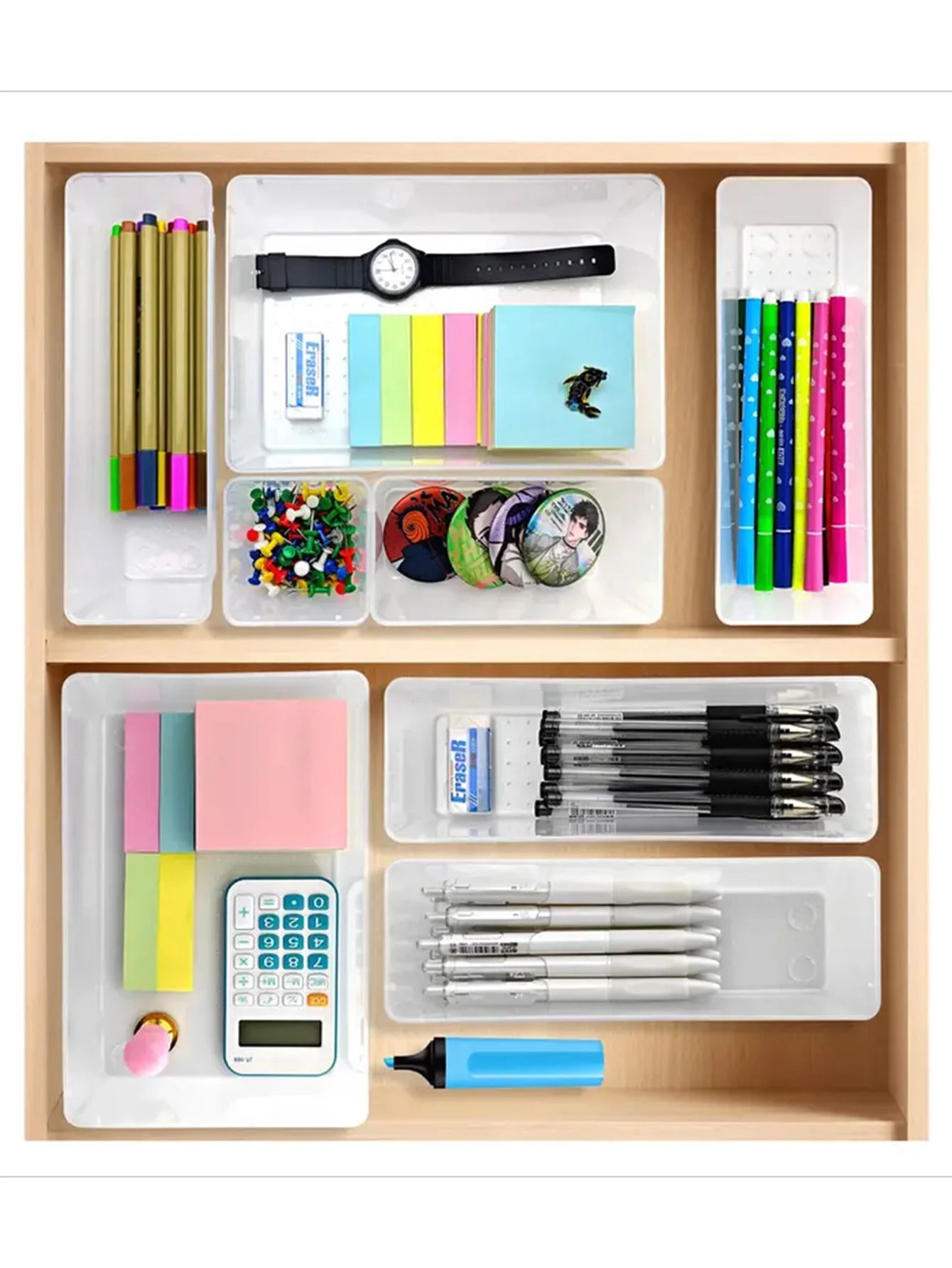 44pcs Drawer storage box set, multi-functional transparent plastic drawer storage set, drawer divider storage box and storage