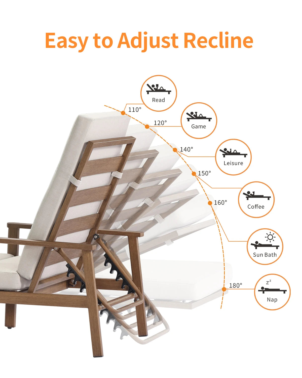 SeeHill Teak 3-Piece Outdoor Lounge Chair Set, Aluminum Chaise Loungers with Cushions and Side Table for Patio, Beach or Pool