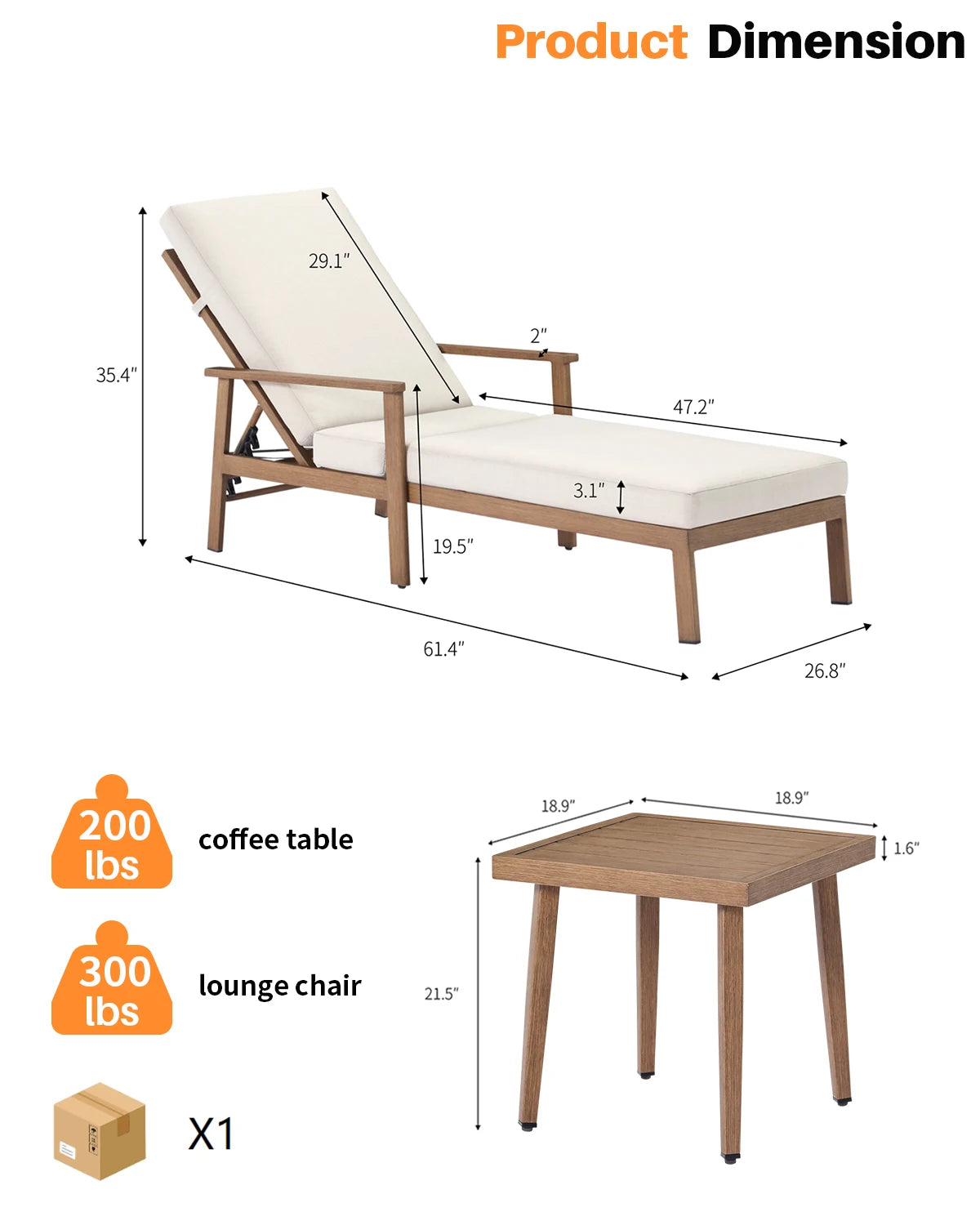 SeeHill Teak 3-Piece Outdoor Lounge Chair Set, Aluminum Chaise Loungers with Cushions and Side Table for Patio, Beach or Pool