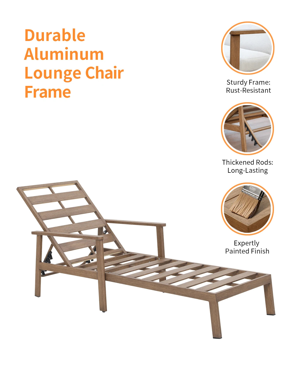 SeeHill Teak 3-Piece Outdoor Lounge Chair Set, Aluminum Chaise Loungers with Cushions and Side Table for Patio, Beach or Pool