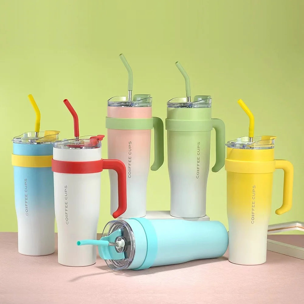 Trendy Cross-border 40oz Handle Car Cup 304 Stainless Steel Large Capacity Giant Insulated Cup High Appearance Straw