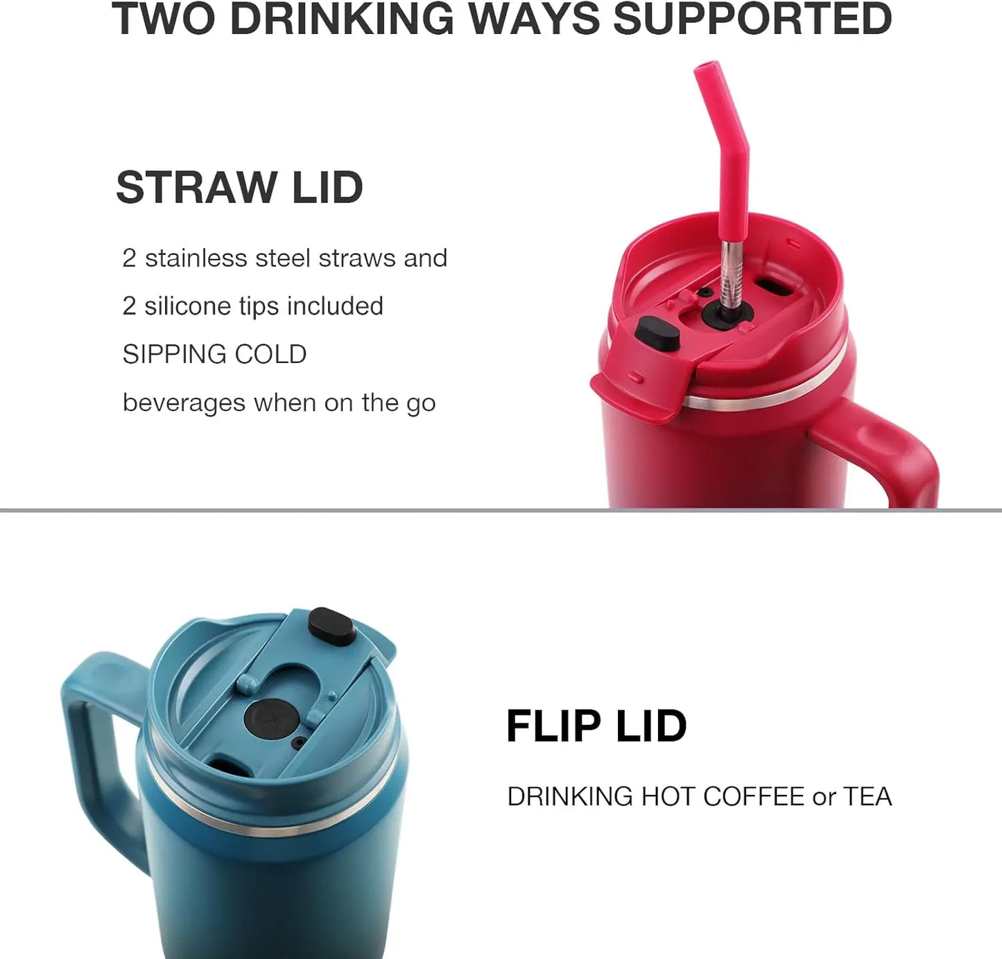 40 oz Tumbler with Handle, Insulated Tumblers with Lid and Straw, Large Metal Sports Water Bottle Jug, Thermal Stainless Steel