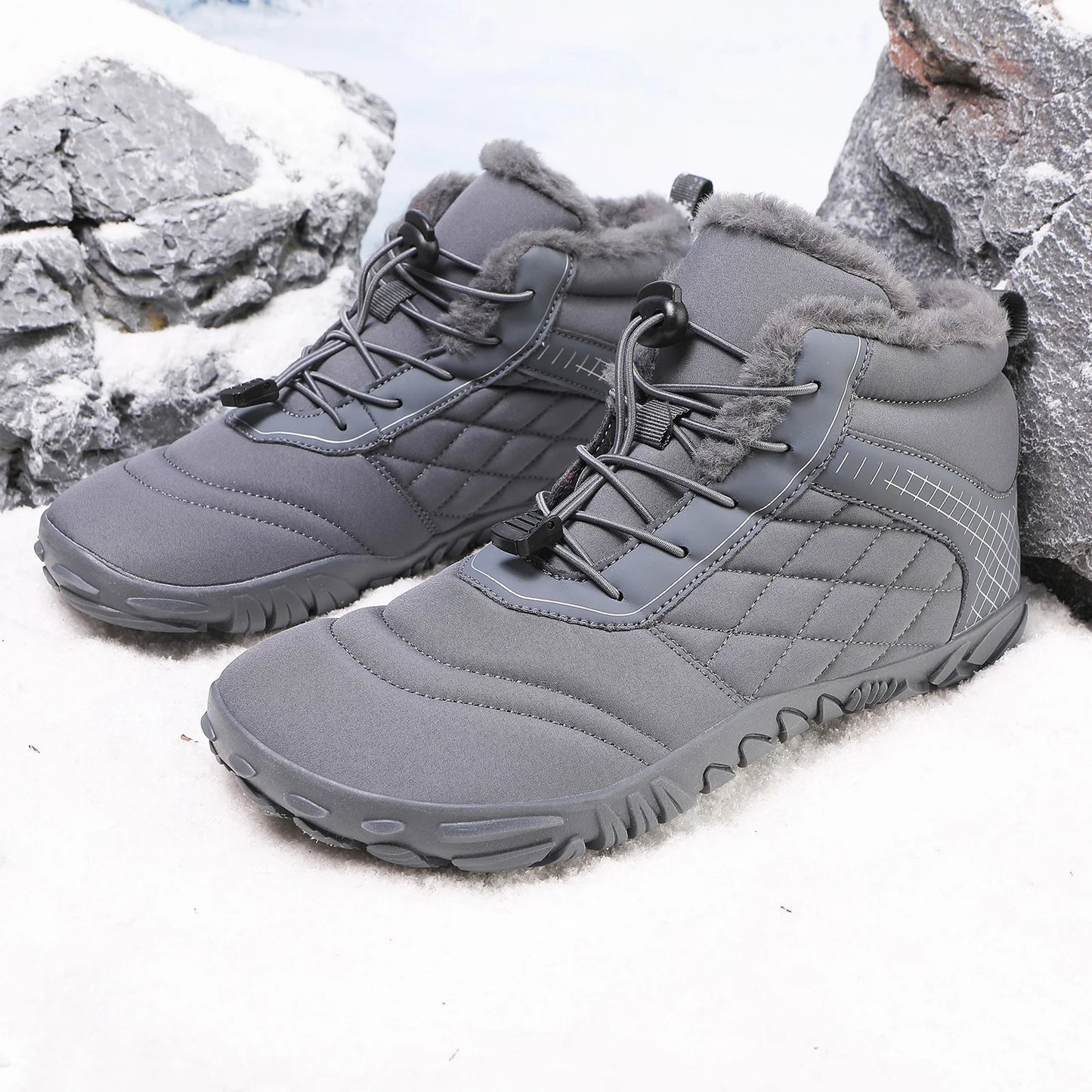 Plus Size Barefoot Hiking Boot Thermal Ankle Bootie Fleece-Lined Casual Sneakers Anti-slip for Men Women