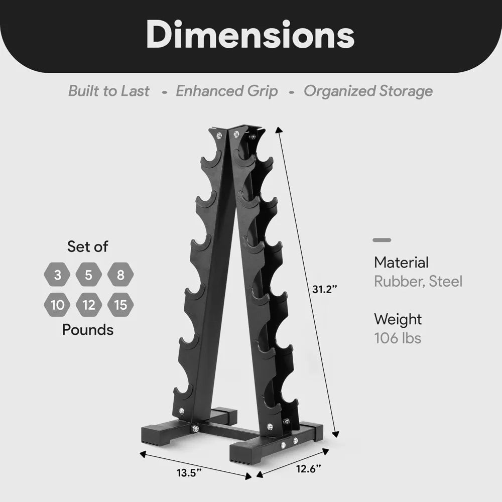 Dumbbell Set with Stand, Neoprene Coated Hand Weights Home Gym Equipment, Black