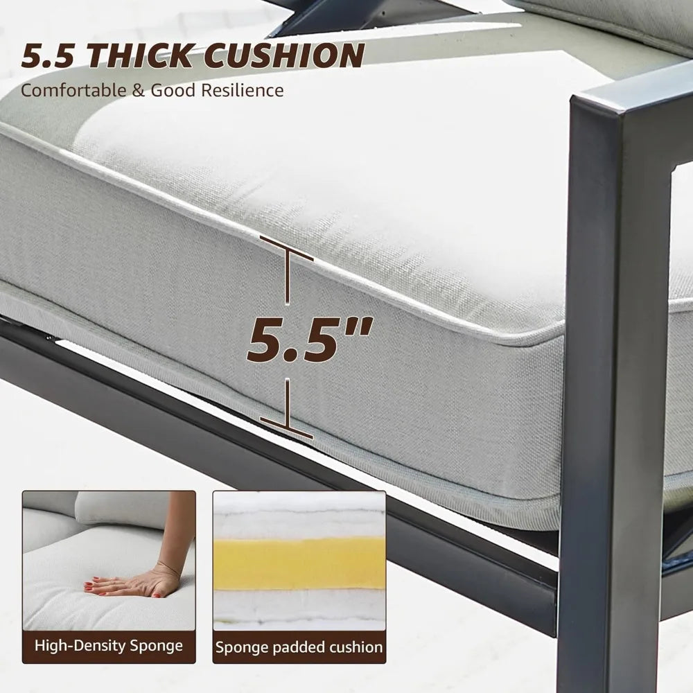 Outdoor Patio Furniture 4 Pieces Set, Modern Patio Conversation Sets, Outdoor Sectional Metal Sofa with 5.5 Inch Cushion