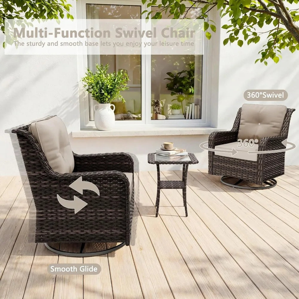 7-Seat Outdoor Sectional Sofa Set PE Rattan Wicker Patio Furniture with Swivel Rocking Chairs Ottoman & Coffee Table, Custom