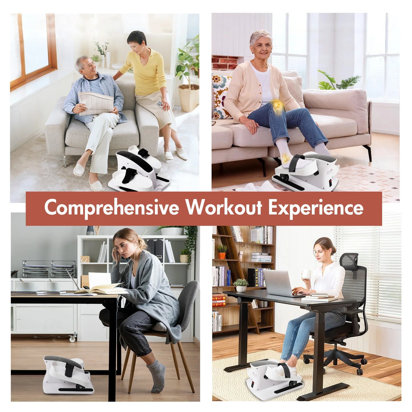 Electric Elliptical Under Desk Trainer Portable Seated Pedal Leg Exerciser with Remote Control LCD Display for Seniors Adults