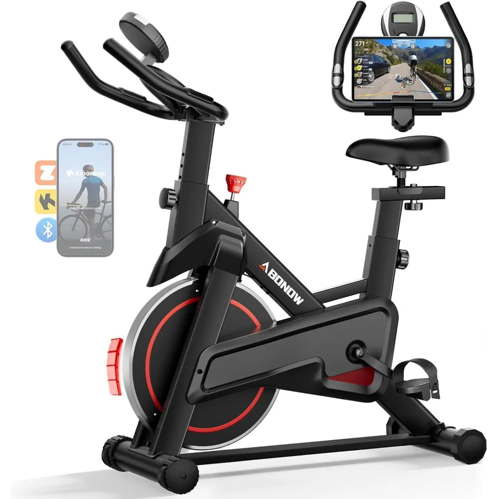 Exercise Bike, Low Noise Stationary Bikes for Home, Adjustable Brake Pad Indoor Cycling Bike, 300lbs Capacity Compact Workout Bi