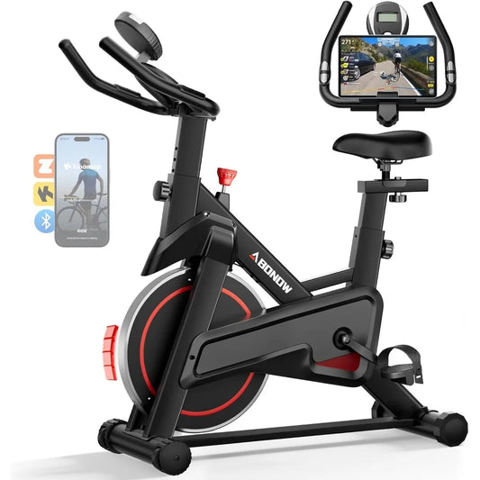 Exercise Bike, Low Noise Stationary Bikes for Home, Adjustable Brake Pad Indoor Cycling Bike, 300lbs Capacity Compact Workout Bi