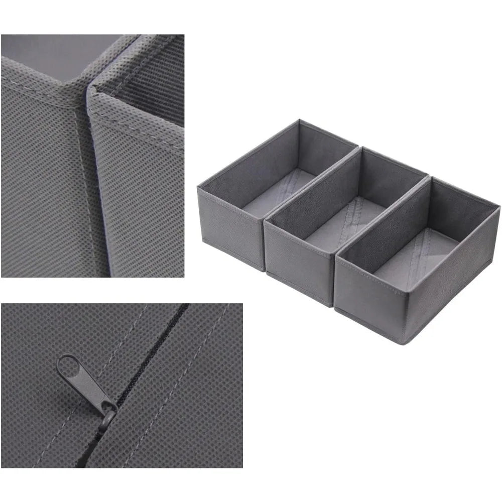 Clothes Drawer Organizer Set of 3 Gray, 11'x5.5'x4.8', Dresser Drawer Dividers for Underwear Socks Undergarments