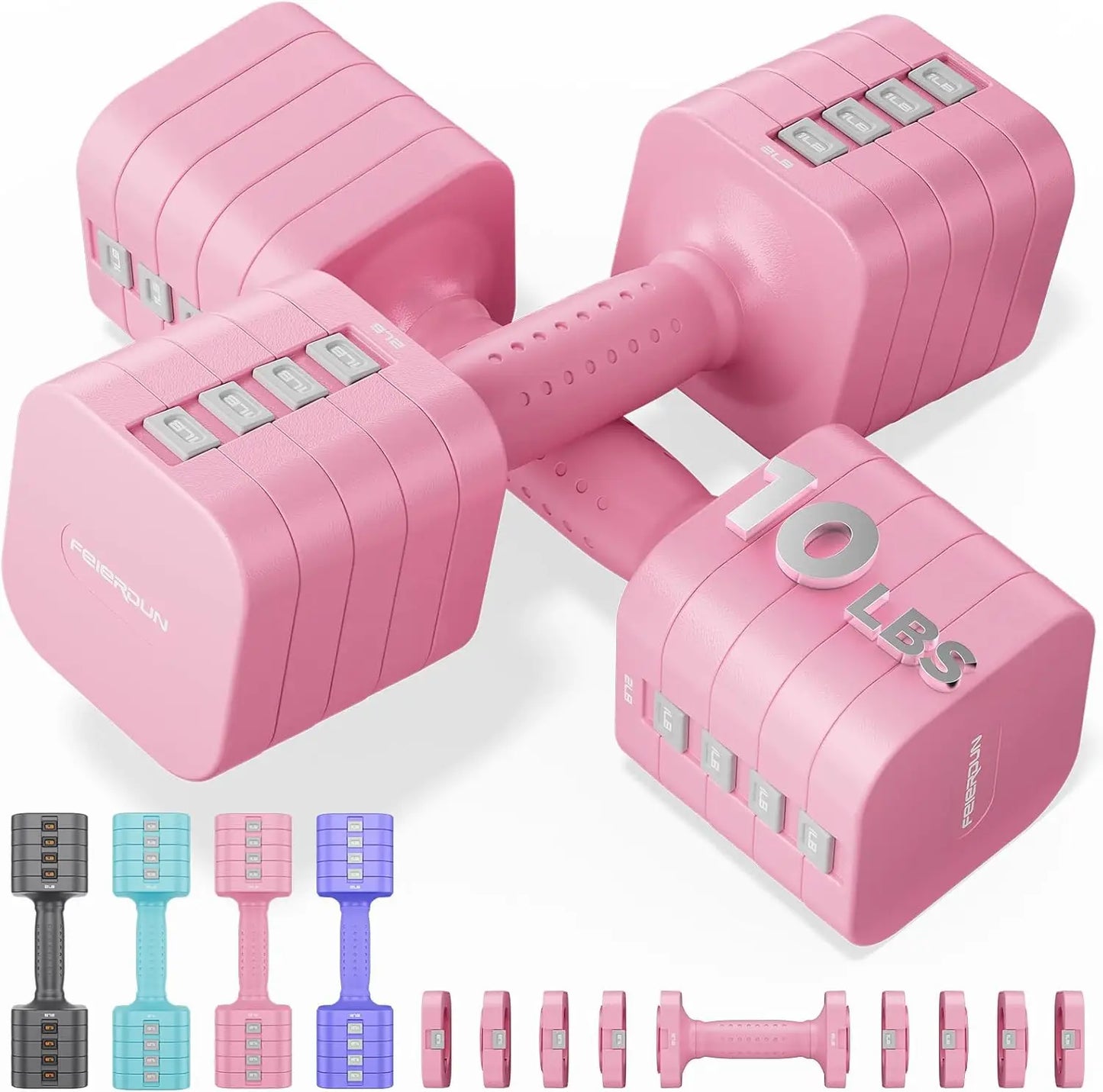 FEIERDUN DB3 5-in-1 Adjustable Dumbbell Set of 2, 12LBS/20LBS Hand Weights for Women, Men, 1s-Adjust Dual-Stable Dumbbell Set for Women Home Gym & Outdoor