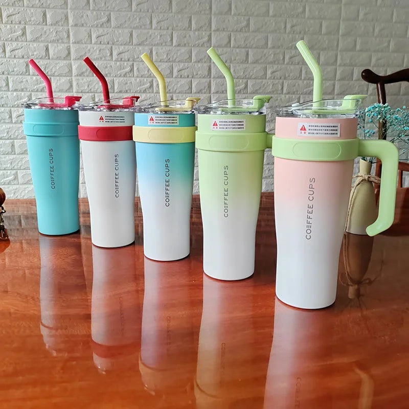 Trendy Cross-border 40oz Handle Car Cup 304 Stainless Steel Large Capacity Giant Insulated Cup High Appearance Straw