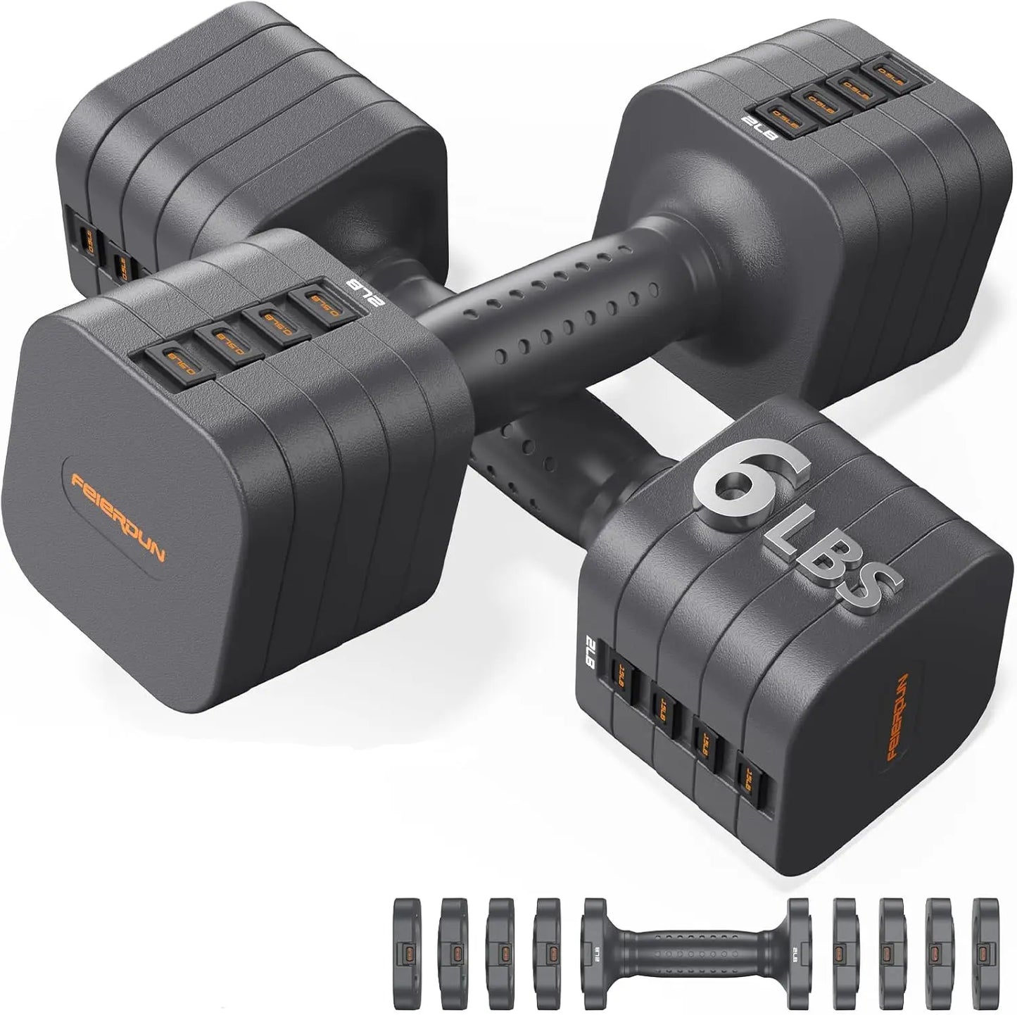 FEIERDUN DB3 5-in-1 Adjustable Dumbbell Set of 2, 12LBS/20LBS Hand Weights for Women, Men, 1s-Adjust Dual-Stable Dumbbell Set for Women Home Gym & Outdoor