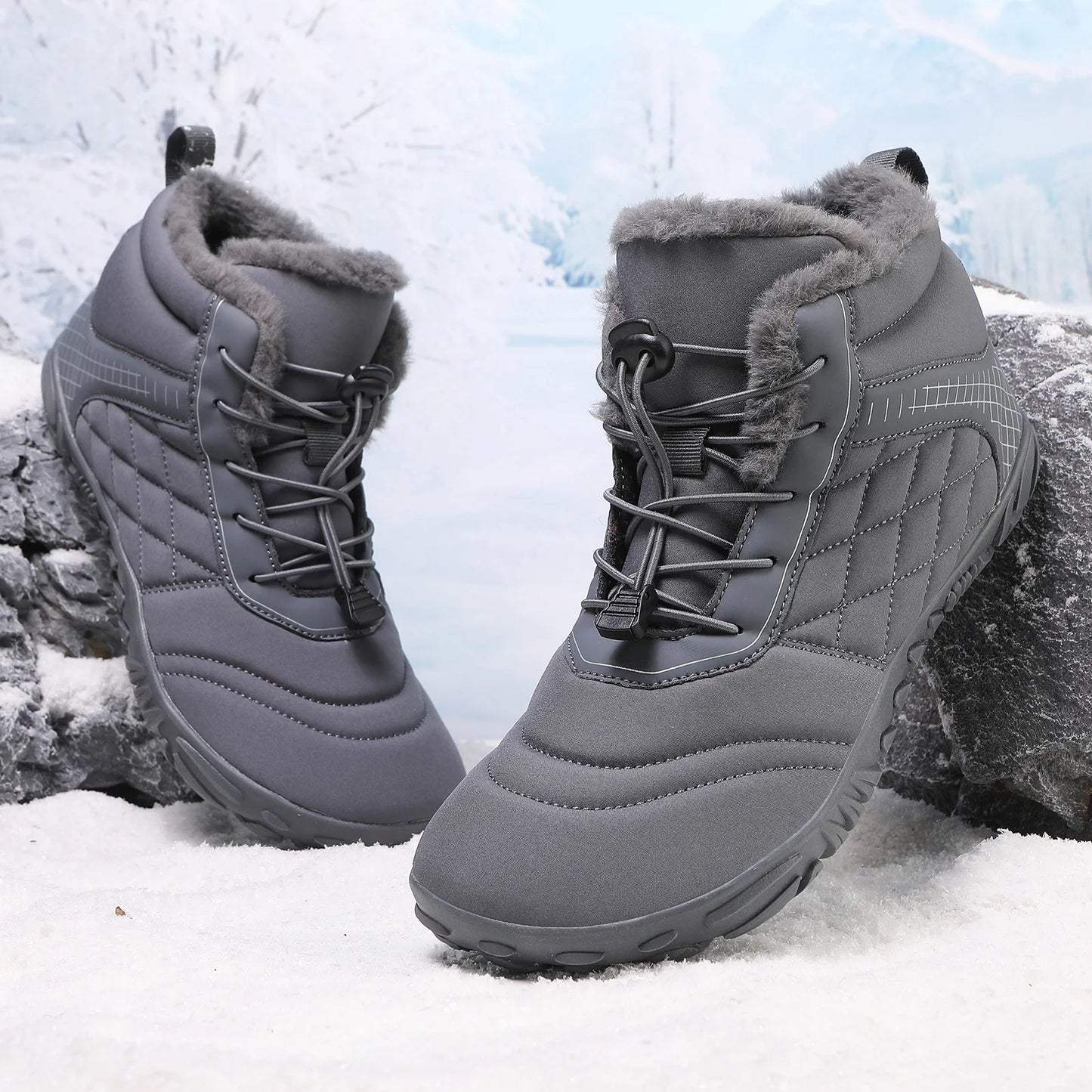 Plus Size Barefoot Hiking Boot Thermal Ankle Bootie Fleece-Lined Casual Sneakers Anti-slip for Men Women