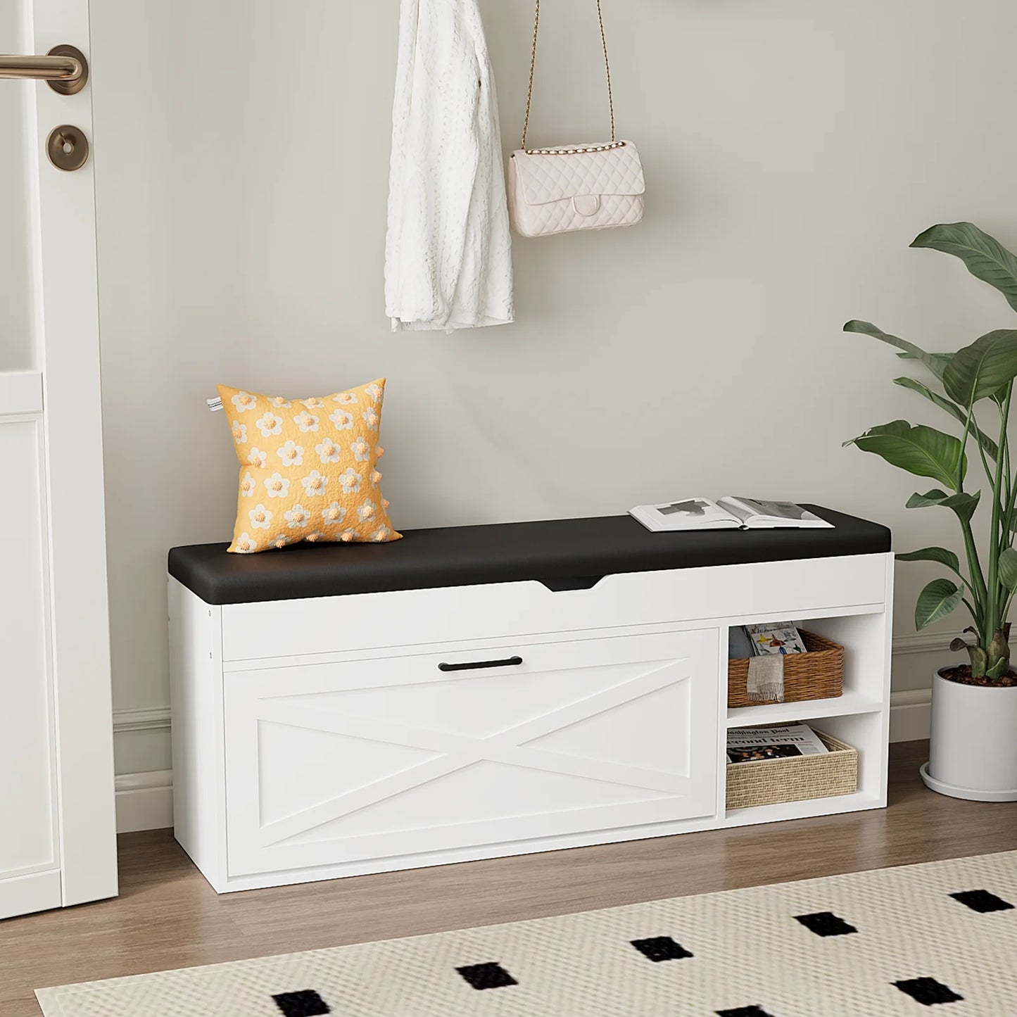 VOWNER Shoe Bench Cabinet with 1 Flip Drawers and 2 Compartments