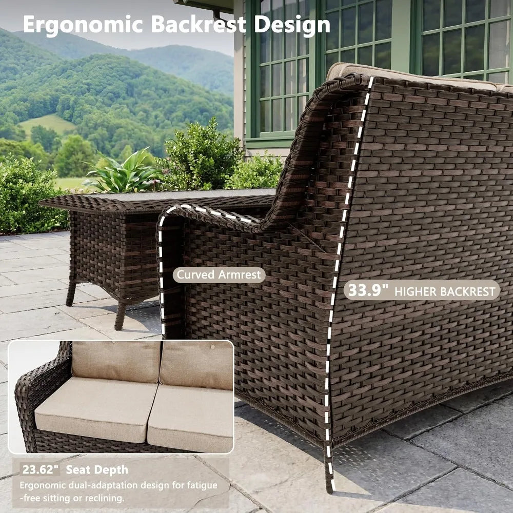 7-Seat Outdoor Sectional Sofa Set PE Rattan Wicker Patio Furniture with Swivel Rocking Chairs Ottoman & Coffee Table, Custom
