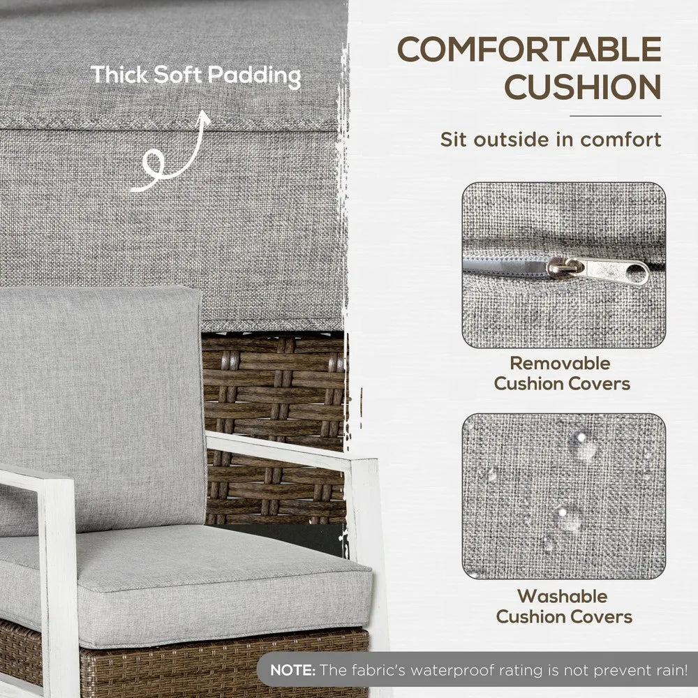 5pc Outdoor Wicker Patio Furniture Set, Table, 4 Seats, Soft Cushions, Grey