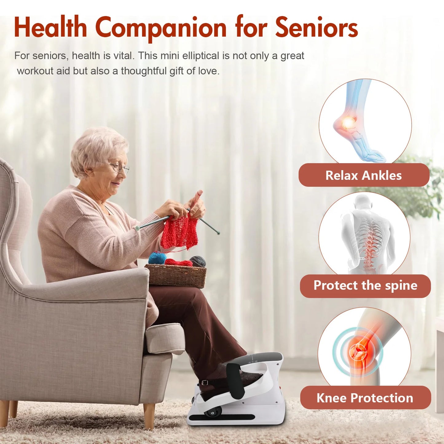 Electric Elliptical Under Desk Trainer Portable Seated Pedal Leg Exerciser with Remote Control LCD Display for Seniors Adults