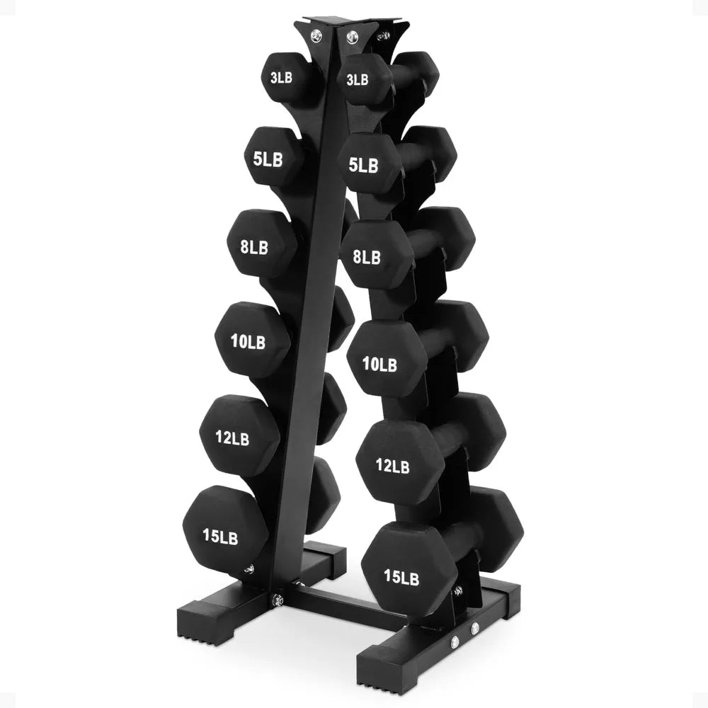 Dumbbell Set with Stand, Neoprene Coated Hand Weights Home Gym Equipment, Black