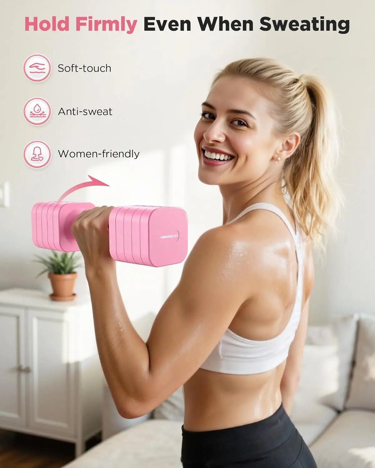 FEIERDUN DB3 5-in-1 Adjustable Dumbbell Set of 2, 12LBS/20LBS Hand Weights for Women, Men, 1s-Adjust Dual-Stable Dumbbell Set for Women Home Gym & Outdoor