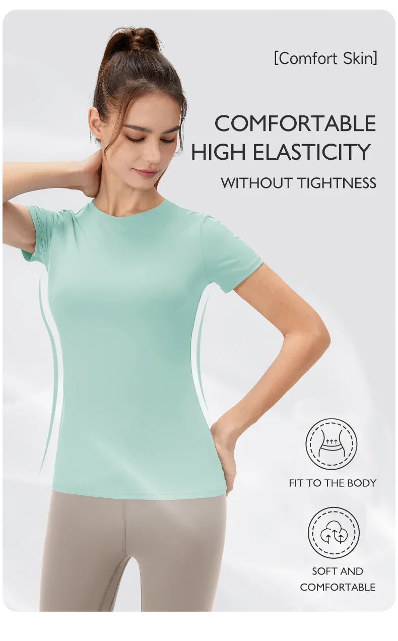 2024 Women Sports Shirt Tight Yoga top Quick Dry Gym Top Outdoor Short Sleeve  Running Sportswear Women T-shirts