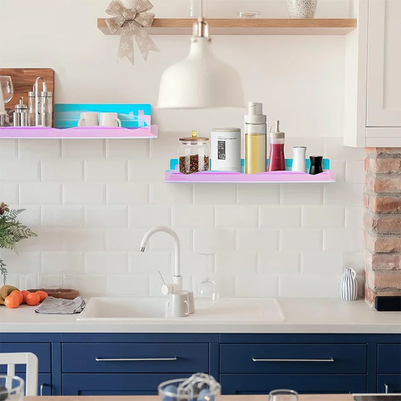 4 Colorful Acrylic Suspension Floating Shelves -  Precise Card Slot - For Perfume, Cosmetics, Books, Handwork Storage