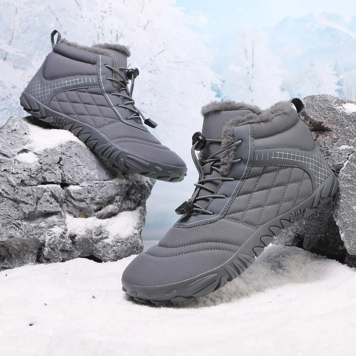 Plus Size Barefoot Hiking Boot Thermal Ankle Bootie Fleece-Lined Casual Sneakers Anti-slip for Men Women