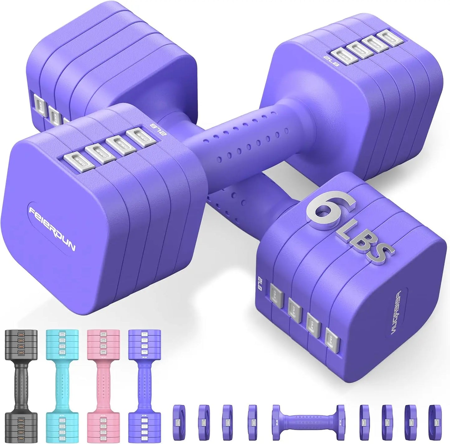 FEIERDUN DB3 5-in-1 Adjustable Dumbbell Set of 2, 12LBS/20LBS Hand Weights for Women, Men, 1s-Adjust Dual-Stable Dumbbell Set for Women Home Gym & Outdoor