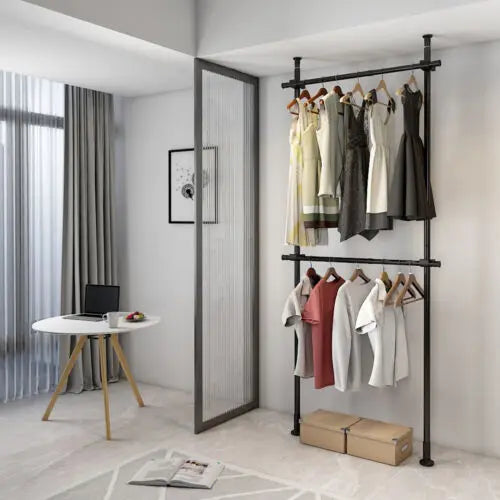 Garment Rack Clothes Storage Hanger Organizer Ceiling Top & Floor Metal Closet