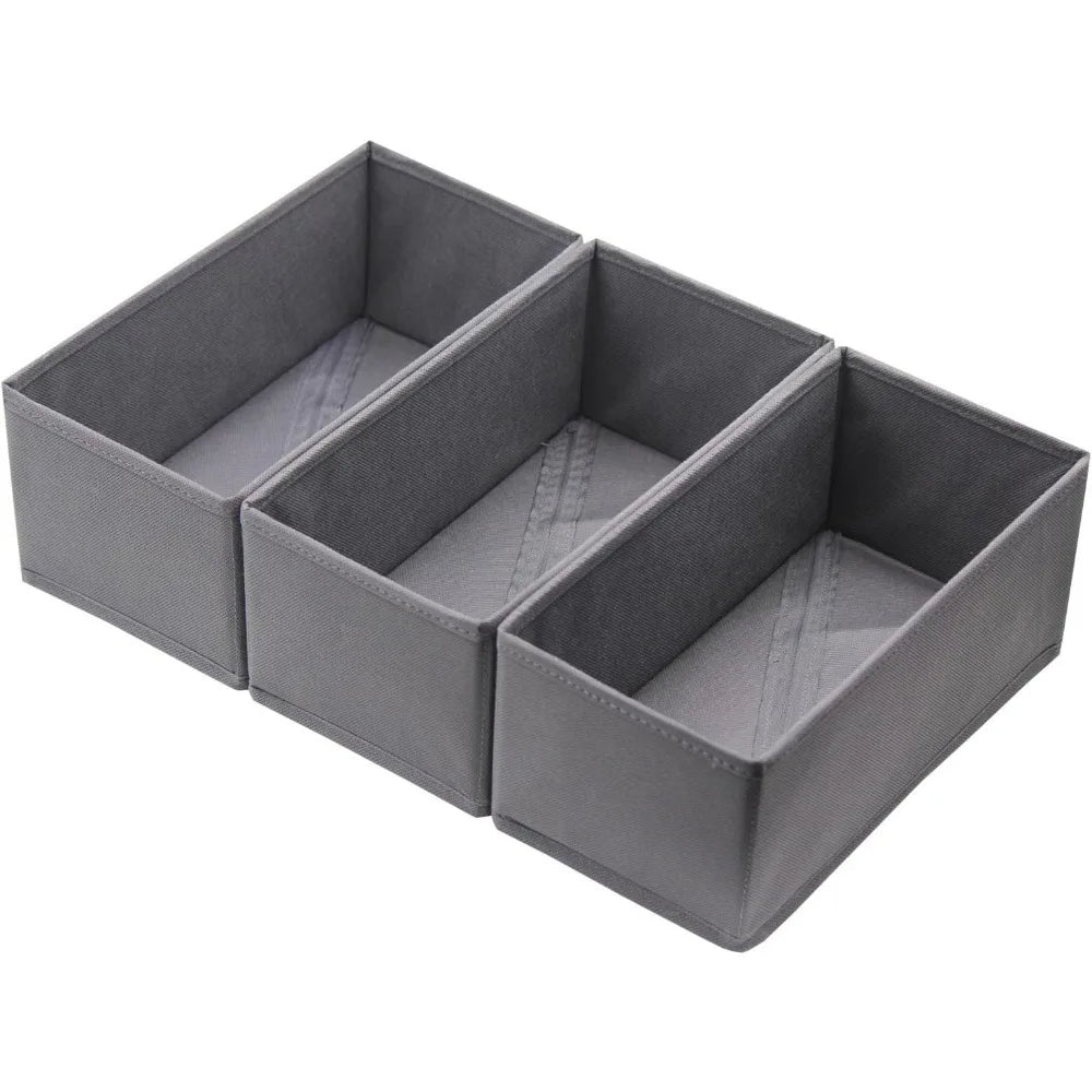 Clothes Drawer Organizer Set of 3 Gray, 11'x5.5'x4.8', Dresser Drawer Dividers for Underwear Socks Undergarments
