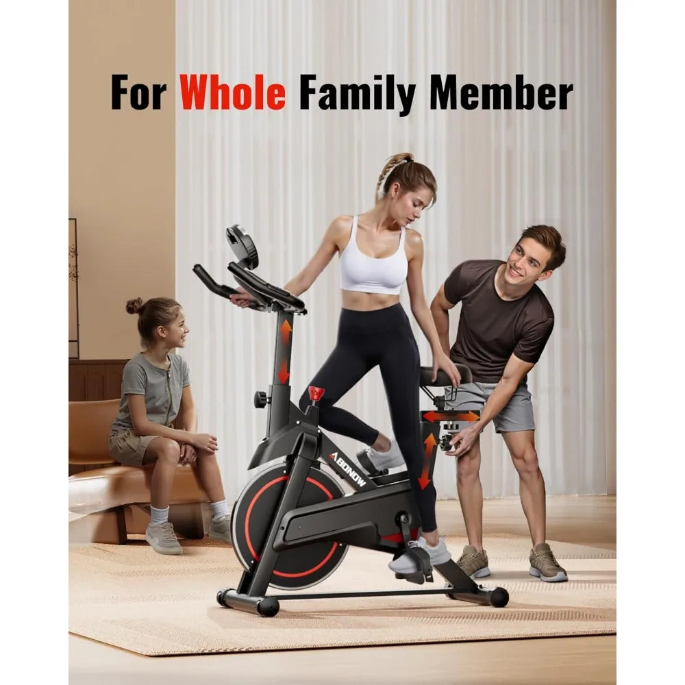 Exercise Bike, Low Noise Stationary Bikes for Home, Adjustable Brake Pad Indoor Cycling Bike, 300lbs Capacity Compact Workout Bi
