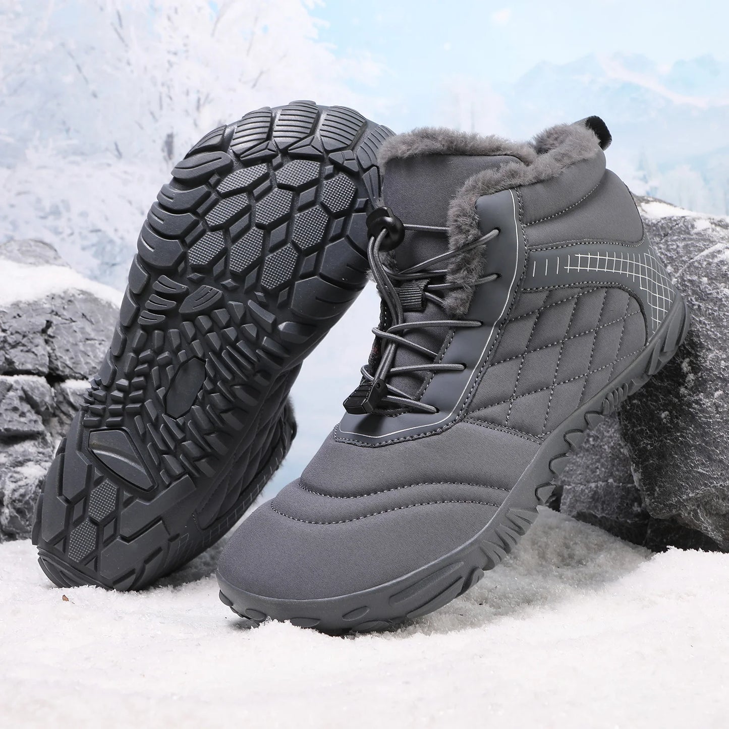 Plus Size Barefoot Hiking Boot Thermal Ankle Bootie Fleece-Lined Casual Sneakers Anti-slip for Men Women