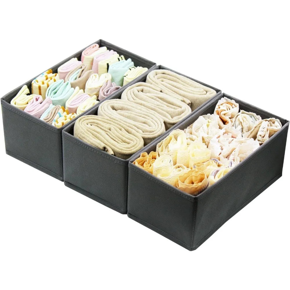 Clothes Drawer Organizer Set of 3 Gray, 11'x5.5'x4.8', Dresser Drawer Dividers for Underwear Socks Undergarments