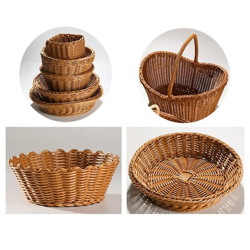 New Hardness Rattan Wicker Woven Serving Baskets Household 10 Styles Handwoven Bread Fruit Vegetables Basket Rattan Basket