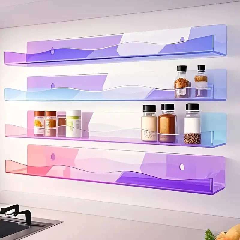 4 Colorful Acrylic Suspension Floating Shelves -  Precise Card Slot - For Perfume, Cosmetics, Books, Handwork Storage