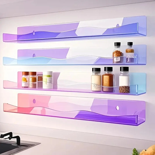 4 Colorful Acrylic Suspension Floating Shelves -  Precise Card Slot - For Perfume, Cosmetics, Books, Handwork Storage