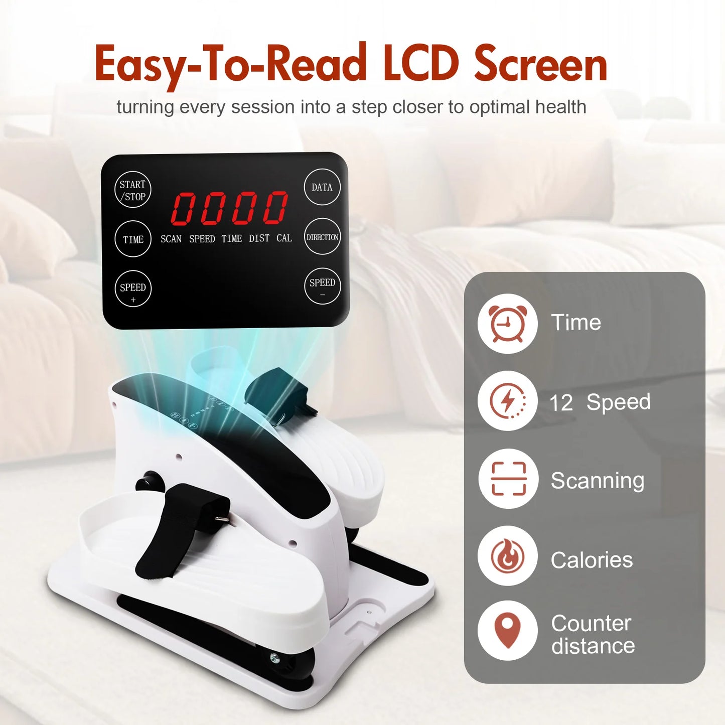 Electric Elliptical Under Desk Trainer Portable Seated Pedal Leg Exerciser with Remote Control LCD Display for Seniors Adults