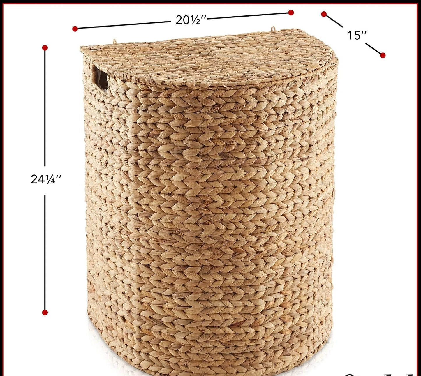 Natural Woven Water Hyacinth Half Moon Laundry Hamper With Lid Attached Hinged Top Removable Fabric Liner Bag Decorative Clothes Storage Basket For Towels Blankets