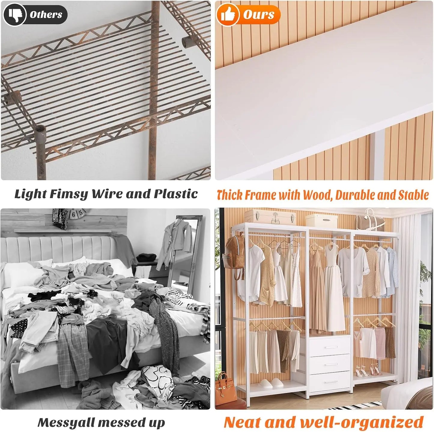 Large L Shaped Corner Clothes Rack Heavy Duty Garment Organizer System Walk In Wardrobe Closet With Fabric Drawers Hanging Rods Storage Shelves For Bedroom White