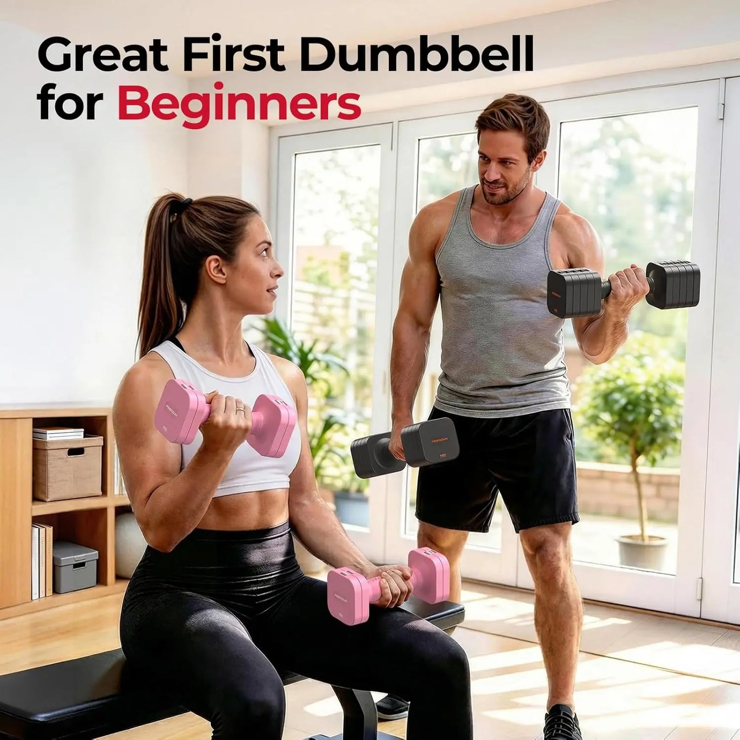 FEIERDUN DB3 5-in-1 Adjustable Dumbbell Set of 2, 12LBS/20LBS Hand Weights for Women, Men, 1s-Adjust Dual-Stable Dumbbell Set for Women Home Gym & Outdoor