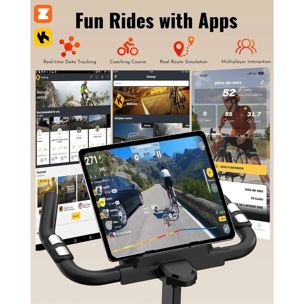 Exercise Bike, Low Noise Stationary Bikes for Home, Adjustable Brake Pad Indoor Cycling Bike, 300lbs Capacity Compact Workout Bi