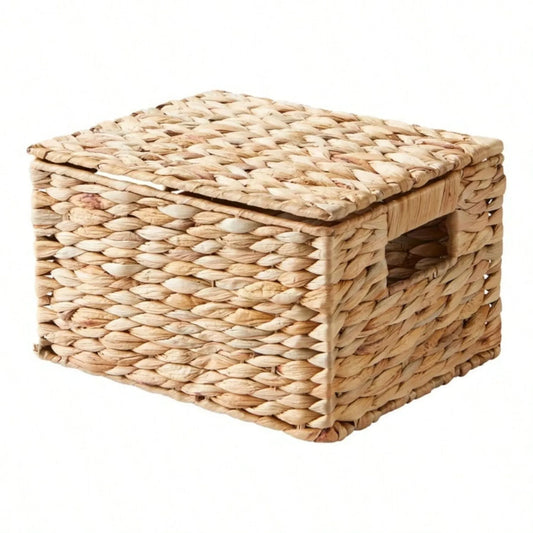 Hyacinth basket with lid, natural hyacinths, perfect for bathroom, 8.25"W x 6.25"H x 10.5"D ,basket storage