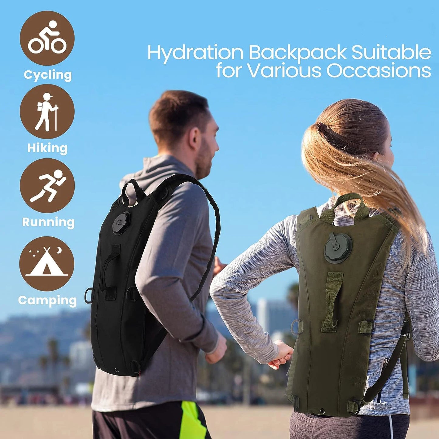 Sport Hydration Pack Backpack Water-proof Nylon Water Bag with 3 Liter Bladder for Hiking Cycling Climbing
