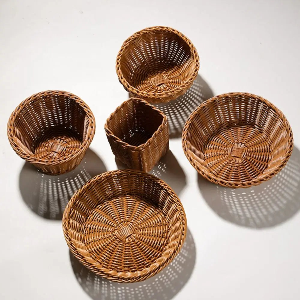 New Hardness Rattan Wicker Woven Serving Baskets Household 10 Styles Handwoven Bread Fruit Vegetables Basket Rattan Basket