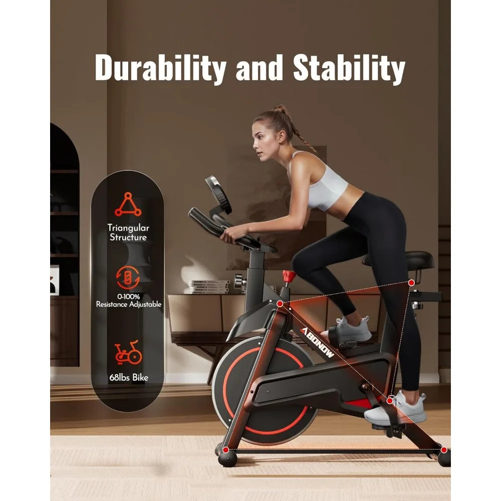 Exercise Bike, Low Noise Stationary Bikes for Home, Adjustable Brake Pad Indoor Cycling Bike, 300lbs Capacity Compact Workout Bi