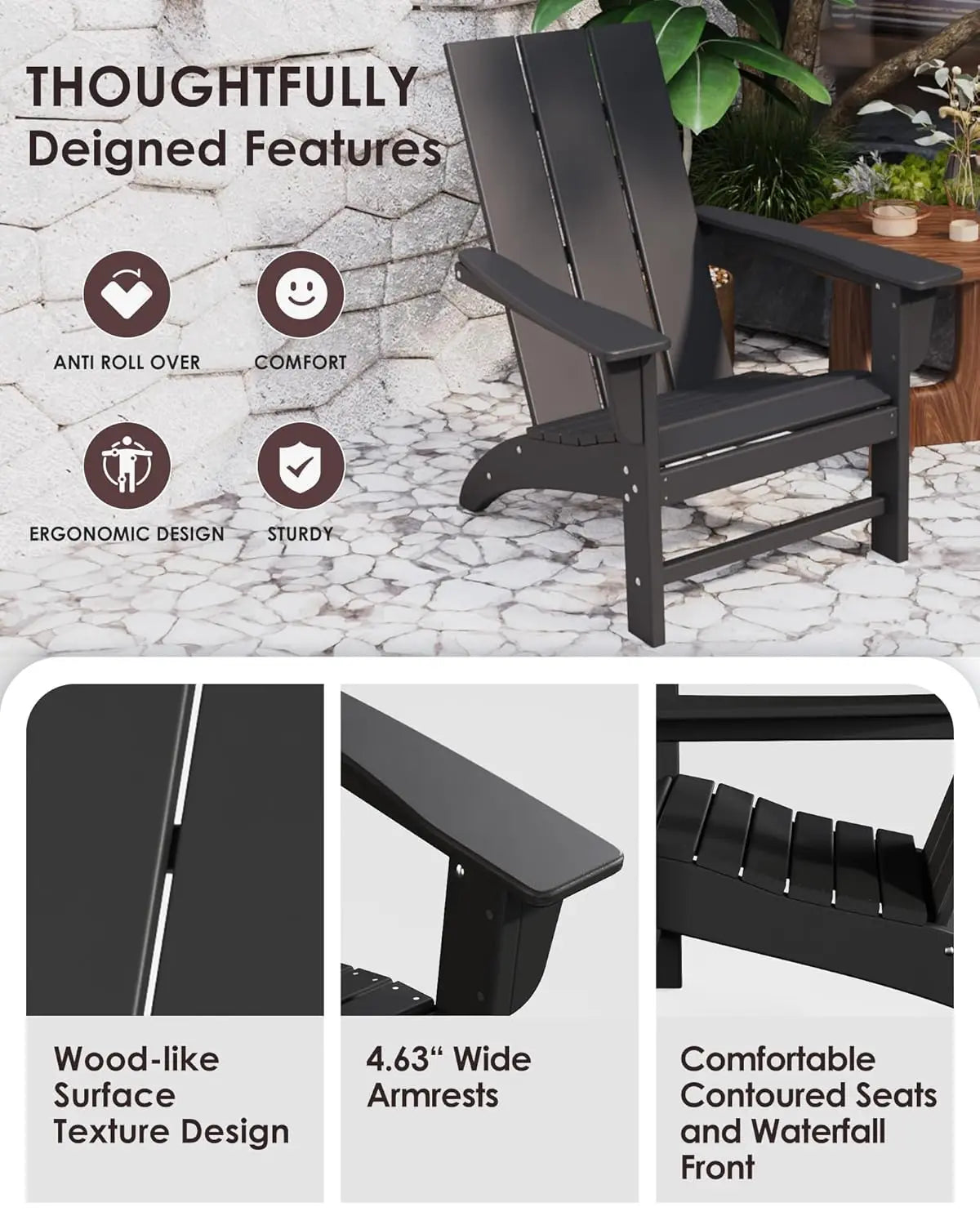 Poly Lumber Adirondack Chairs Set of 6, All-Weather Resistant Outdoor Patio Chairs, Look Like Wood, Pre-Assembled, Customized